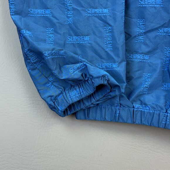 Supreme Jacket Mens Small Blue Jacquard Hooded Full Zip Windbreaker Mesh Lined - Picture 11 of 16